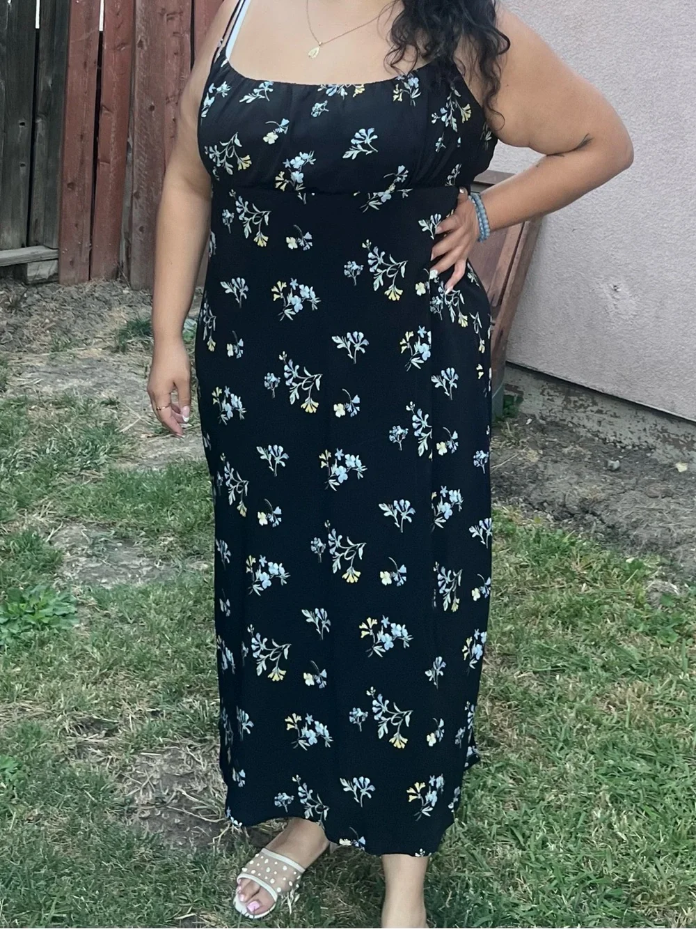 Abercrombie & Fitch Black Floral Maxi Dress with Tie Straps